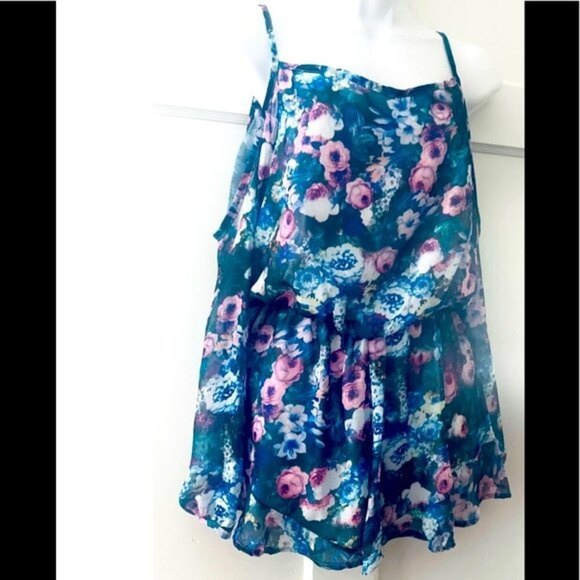 Nordstrom Let Them Eat Cake Open‎ Cold Shoulder Floral Pattern Flowy Romper SZ M - Picture 5 of 16